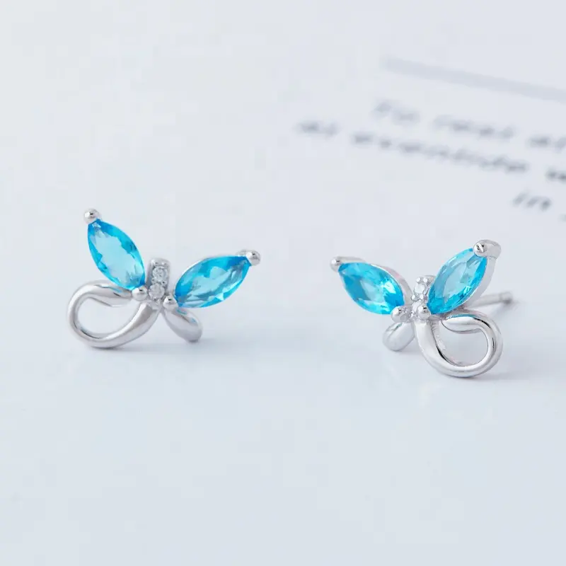 Hydis Jewelry S925 sterling silvrer fancy tiny cubic zircon Aqua blue rhinestone earring