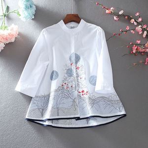 Chemisiers pour femmes en coton, à manches trois-quarts, avec broderie florale de style littéraire et motifs industriels, Nouveauté Printemps <span class=keywords><strong>2022</strong></span>, Vente en gros - Product Image 6
