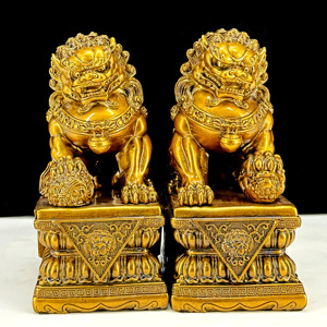 Decorazioni Feng Shui leoni <span class=keywords><strong>di</strong></span> colata in <span class=keywords><strong>oro</strong></span> una coppia <span class=keywords><strong>di</strong></span> leoni Desktop moderni ornamenti per la decorazione della casa in resina statua del <span class=keywords><strong>leone</strong></span> - Product Image 3