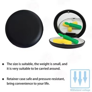 Orthodontic Multi-Purpose Oral Hygiene Products New <b>Slim</b> Thin Dental Round Aligner and Retainer Case with <b>Mirror</b> - Product Image 3