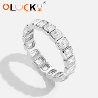 Bague Éternité Personnalisée LUCKYJIU en Zirconium Cubique Taille Émeraude, Acier Inoxydable Plaqué Or 18K PVD, Bijoux Étanche, Vente en Gros OEM ODM pour Marques Mondiales