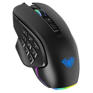 AULA RGB Mouse Gaming, dengan Tombol Samping Pemrograman Makro 10000 DPI Dapat Disesuaikan Mouse USB dengan 14 Tombol untuk Desktop Laptop