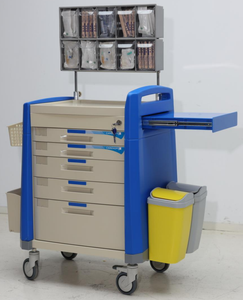 EM-ET088 의료 핫 세일 ABS 플라스틱 서랍 알루미늄 합금 기둥 비상 트롤리 플로트 - Product Image 3