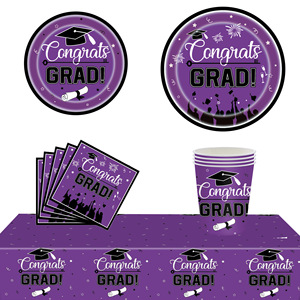 Graduation Party Tableware Set <b>Paper</b> Plates Cups Napkins Tablecloth Green Congrats Grad Theme 40-60 Pcs Disposable Decorations - Product Image 4