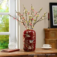 Nouveau vase en céramique de style chinois, motif floral d'oiseaux, couleur rouge, pour la décoration de la maison, du salon, culture aquatique, fleurs