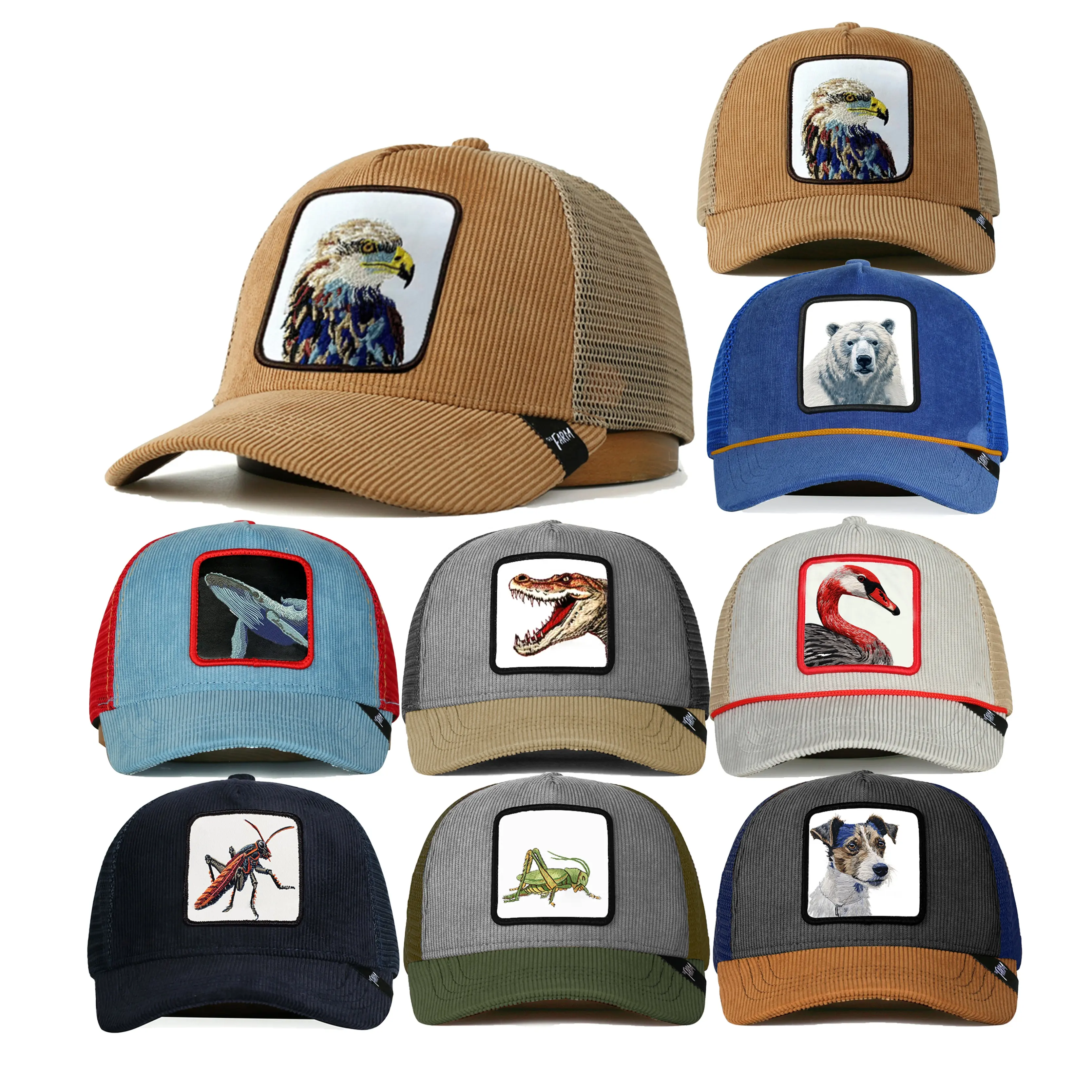 Hats Wholesale 5 Panel Embroidery Patches Original Animal Caps Custom Trucker Caps Mesh Premium Unisex Sports Caps