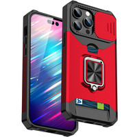 Coque pour iPhone 17 16 15 14 13 12 Pro Max Plus Protection robuste avec couvercle de caméra coulissant et couvercle de clip de carte
