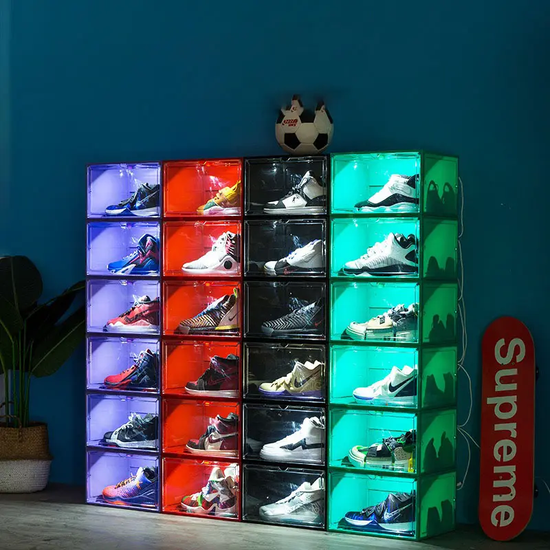 Scatola Sneaker Sneaker led luce vocale controllata scatola di immagazzinaggio led per scatola di scarpe in acrilico con led intelligente scatola di scarpe