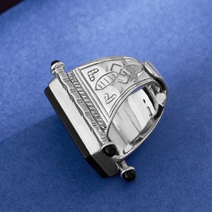 Anello in Argento S925 BOCAI per Uomo e Donna, Nuovo Stile Punk alla Moda con Grande Rettangolo in Agata Nera, Gioiello Elegante per Feste - Product Image 5