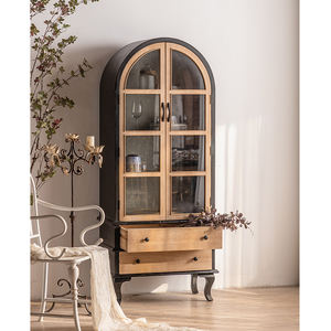 Meubles de salon blancs rétro européens, armoires de luxe nordiques pour la maison, armoires en bois antique avec vitrine et tiroir - Product Image 3