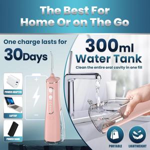 เครื่องทำความสะอาดช่องปากแบบพกพาไร้สายคุณภาพดีที่สุด ถังน้ำ 300 มล. พร้อมหัวฉีดและอะแดปเตอร์ สำหรับใช้ในบ้าน - Product Image 4