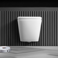 WC suspendu mural avec siège et réservoir encastré, ensemble complet de WC flottant carré sans rebord moderne