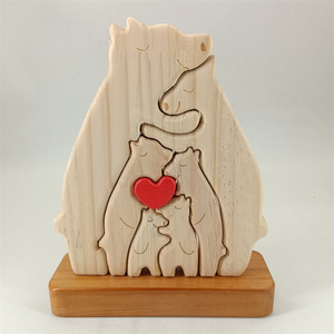 Regalo di natale decorazione per la casa in legno orso famiglia Puzzle madre e bambino orso Set legno artigianato che abbraccia l'orso - Product Image 5