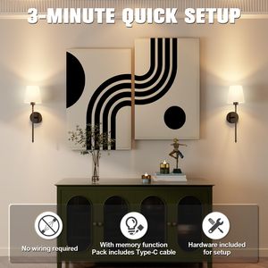 Appliques murales à piles Appliques murales d'<span class=keywords><strong>intérieur</strong></span> non câblées Luminaires d'ombrage en tissu Appliques murales <span class=keywords><strong>sans</strong></span> <span class=keywords><strong>fil</strong></span> rechargeables - Product Image 3
