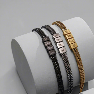 Braccialetto Personalizzato per Papà con <span class=keywords><strong>Nomi</strong></span> dei Bambini, Placcato Oro in Acciaio Inossidabile, Regalo per la Festa del Papà - Product Image 1