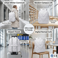 Sac à dos tendance personnalisé blanc matelassé léger imperméable unisexe pour ordinateur portable, idéal pour les voyages urbains, avec compartiment GPS et solaire