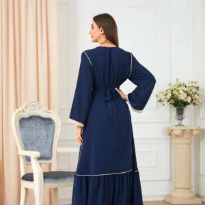 Women <b>Casual</b> Autumn Muslim Floral Floor Length <b>Long</b> Sleeve Wedding & Party <b>Dress</b> with Hijab for Muslim Women - Product Image 2