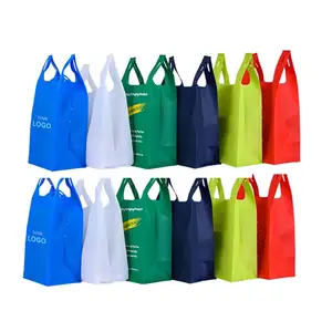 Personalizado próprio logotipo eco amigável dobrável tecido reutilizável mercearia compras não tecida t-shirt sacos saco tnt