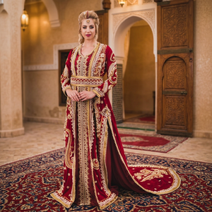 Elegant Embroidered Red Floor Maxi <b>Abaya</b> High Neck Long Sleeve Modest Loose Fit Middle East <b>Wedding</b> Women Polyester Paisley - Product Image 3