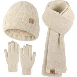 Ensemble d'accessoires d'hiver pour femmes, bonnet en tricot polaire chaud imprimé, écharpe longue, cache-cou, gants tactiles - Product Image 5