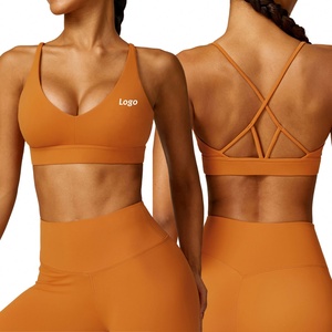 Sujetador deportivo con tiras en la espalda Logotipo personalizado Sujetador de yoga para <span class=keywords><strong>mujer</strong></span> Top de entrenamiento de alto impacto Gimnasio Activewear Fitness Top - Product Image 4