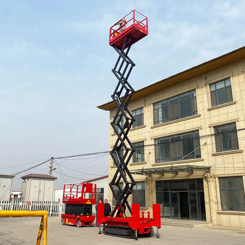Plataforma elevadora de tijera hidráulica para vehículos de trabajo aéreo de transmisión eléctrica sobre orugas de 6 m especial para proyectos de construcción a gran altitud