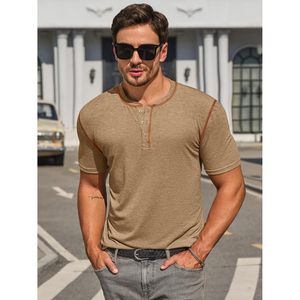 2025 <b>Men's</b> Summer Vintage Henley Shirts Casual Lightweight <b>Stretchy</b> Basic Tee with Short Sleeve for Casual Wear - Product Image 3