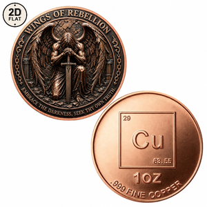 Moneta commemorativa da collezione personalizzata all'ingrosso da 1 oz in rame puro 999, con design Ali della <span class=keywords><strong>Ribellione</strong></span> Angelo Caduto con Spada - Product Image 1