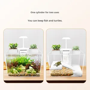 Kit d'<span class=keywords><strong>aquarium</strong></span> de bureau tout-en-un avec lumière, filtre, plateforme de bain de soleil pour tortues, petit <span class=keywords><strong>aquarium</strong></span> en plastique pour la décoration de la maison ou du bureau - Product Image 4