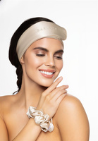 Bandeau réglable en satin de soie pour femmes, maquillage, bandeau velcro pour le lavage du visage, bain, logo brodé