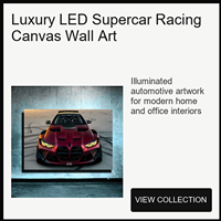 Décoration Murale LED Voiture de Sport : Trois Vues Frontales avec Détails Lumineux pour Garage, Salle d'Exposition, Bureau, Salle de Jeux