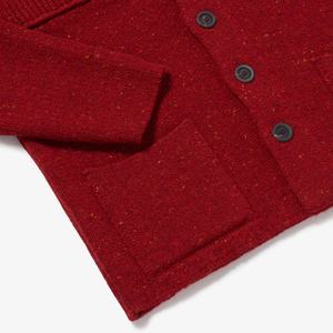Cardigan da Uomo in Misto Lana Donegal Rosso Maculato con Collo Alto e Dettaglio a Costine sul Colletto - Product Image 4