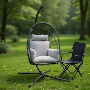 Silla Colgante Moderna Tipo Huevo con Soporte, Silla de Jardín Ovalada de Ratán para Exteriores, Plegable, con Marco de Hierro, Cojín Suave, Hamaca Columpio - Product Image 2