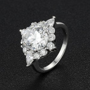 S925 Sterling <b>Silver</b> Halo Moissanite Engagement <b>Ring</b> 14K Gold Plated Round Marquise Cut <b>Wedding</b> Finger <b>Ring</b> For <b>Women</b> Gift - Product Image 5