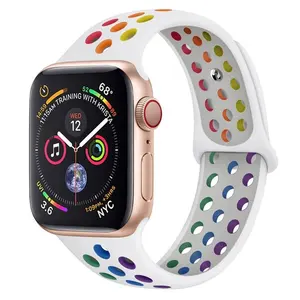 New Double Rainbow Color Silicone Porous Watch Band for Apple Watch Vibrant Wristband