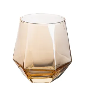 Cheap Drinkware Heat Resistant Glass Diamond Beer Cup 300ml Milk Cup Single Whiskey Cups Shot Glass For Bar Supermarket