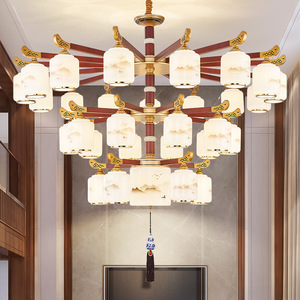 Chinese Style Multi Head Chandelier <b>Led</b> <b>Light</b> For Living Room Bedroom Hallway Home Decor With Wooden Frame And Mountain Pattern - Product Image 1