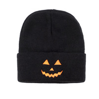 Bonnet en tricot brodé citrouille d'Halloween, chaud, coupe-vent, tendance, polyvalent, design unique
