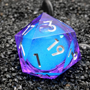 نرد كبير متعدد الأوجه <span class=keywords><strong>D20</strong></span> مقاس 33 ملم، أزرق وأرجواني، بلاستيك صديق للبيئة، مجموعة هدايا DND، ألعاب طاولة خيالية وخيال علمي - سائل 4 - Product Image 6