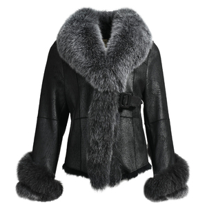 Giacca di nuovo stile genuina con collo e polsini in pelliccia di volpe di lusso caldi cappotti invernali con vera pelliccia da <span class=keywords><strong>donna</strong></span> in <span class=keywords><strong>Shearling</strong></span> - Product Image 1