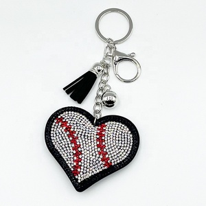Wholesale Rhinestone Sports Keychain Heart Baseball Basketball Bag Pendant <b>Game</b> Day Bag <b>Accessory</b> with Tassel - Product Image 2