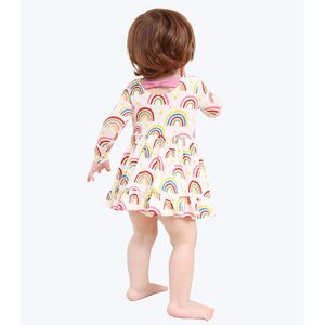 Vestido de Arcoíris Personalizado para Bebé Niña, Manga Larga, Cuello con Lazo, Transpirable, de Viscosa de Bambú, para Niñas Pequeñas - Product Image 6