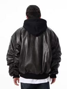 Chaqueta de Cuero con Capucha para Hombre, de Alta Calidad, Resistente al Viento e Impermeable, Talla Grande, para Invierno - Product Image 2