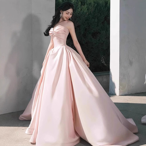 Vestido de Fiesta de Primavera, Sin Tirantes, Cintura Natural, Color Rosa Caramelo, Silueta de Sirena, Elegante, con Falda Tutú de Princesa - Product Image 6