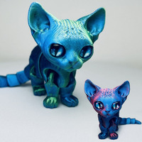 Mainan Fidget Kucing Siam 3D Print dengan Sendi Bergerak, Pereda Stres, Ornamen Meja, Figur Mainan untuk Dewasa dan Anak-anak, Hadiah