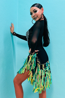 Costume de danse latine de compétition de qualité examen Vennystyle |   Tenue de scène une pièce ornée de paillettes et de strass