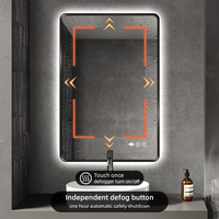 Miroir de salle de bain mural rectangulaire en alliage d'aluminium noir avec LED, anti-buée, sans contact, avec interrupteur à détecteur de mouvement PIR