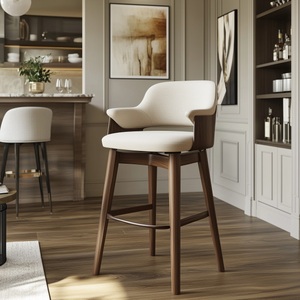 Nordic Custom Rustic Classic <strong>High</strong> <strong>Back</strong> Kitchen Counter <strong>Stools</strong> Kitchen Chair Oak Wood bar <strong>Stool</strong> Wooden bar <strong>Stool</strong> with Footrest - Product Image 6