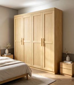 Armoire scandinave moderne en bois avec portes battantes style Shaker, poignées en bois massif, meuble de chambre autoportant grande capacité - Product Image 6