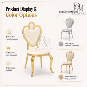 Chaise de réception de mariage en acier inoxydable doré Clover Heart Back avec coussin blanc pour salles de banquet – Vente en gros de sièges - Product Image 4